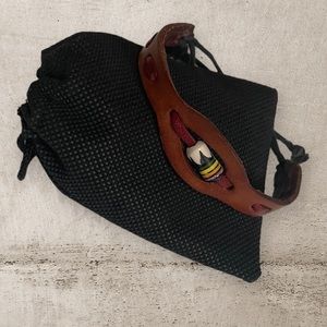 NWOT Leather Bracelet With Colorful Ceramic Bead Inlaid In Center Of The Band